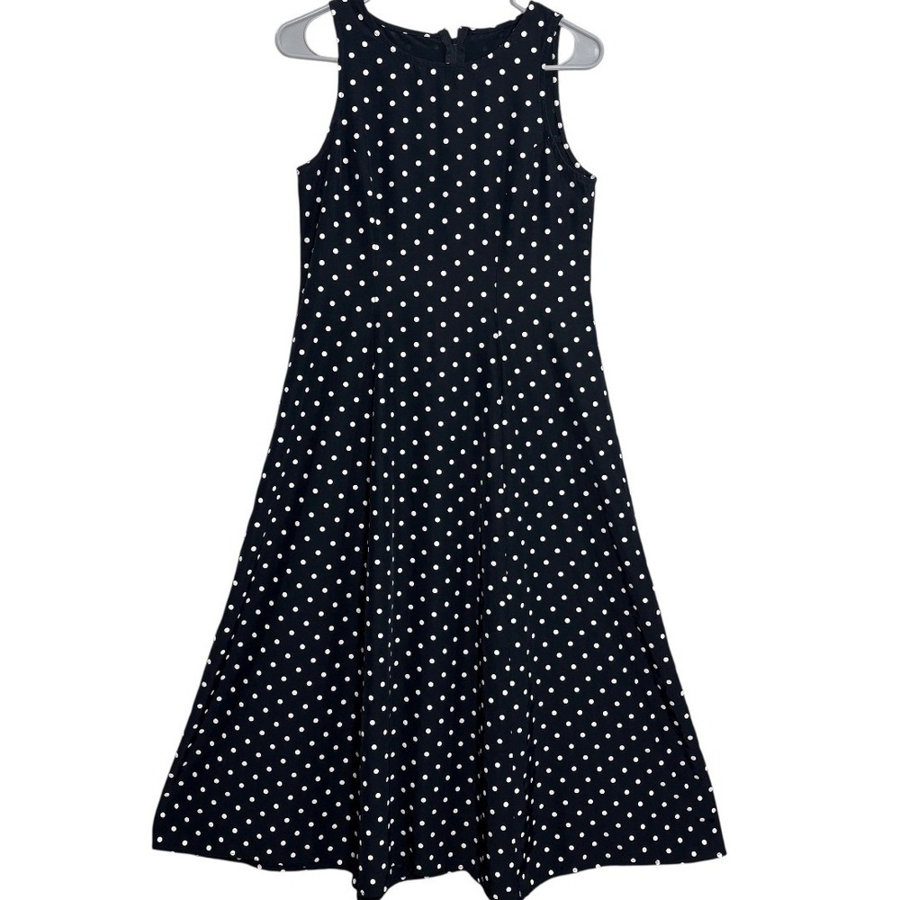 My Michelle Polka Dot Dress Womens M Navy Blue Sleeveless A-Line Retro Flare